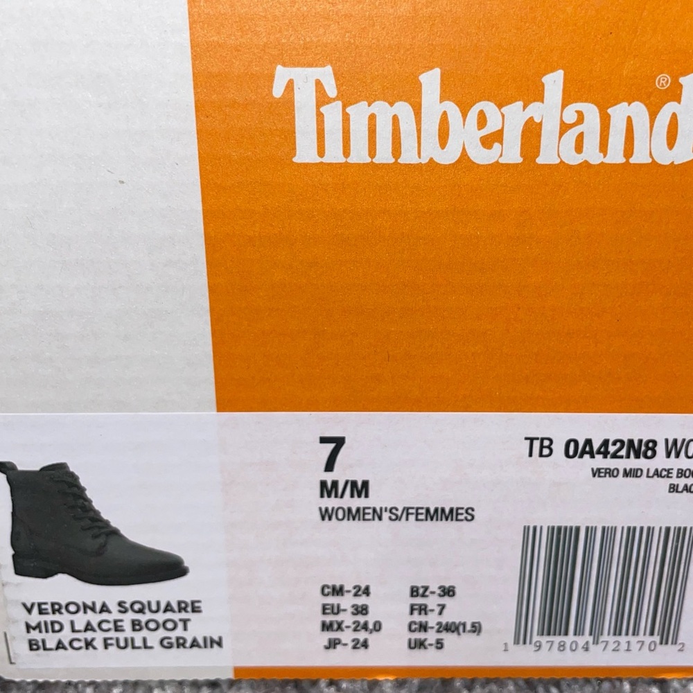 Timberland Black Boots Women’s 7 Verona Lace Up New in Box - Picture 7 of 7